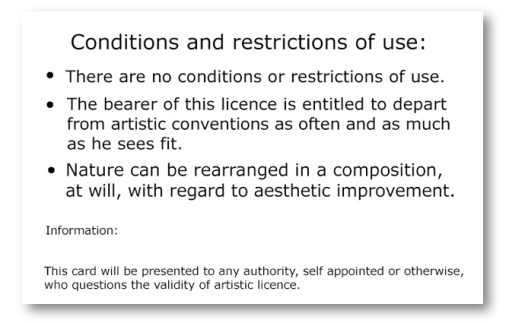 artistic licence license back